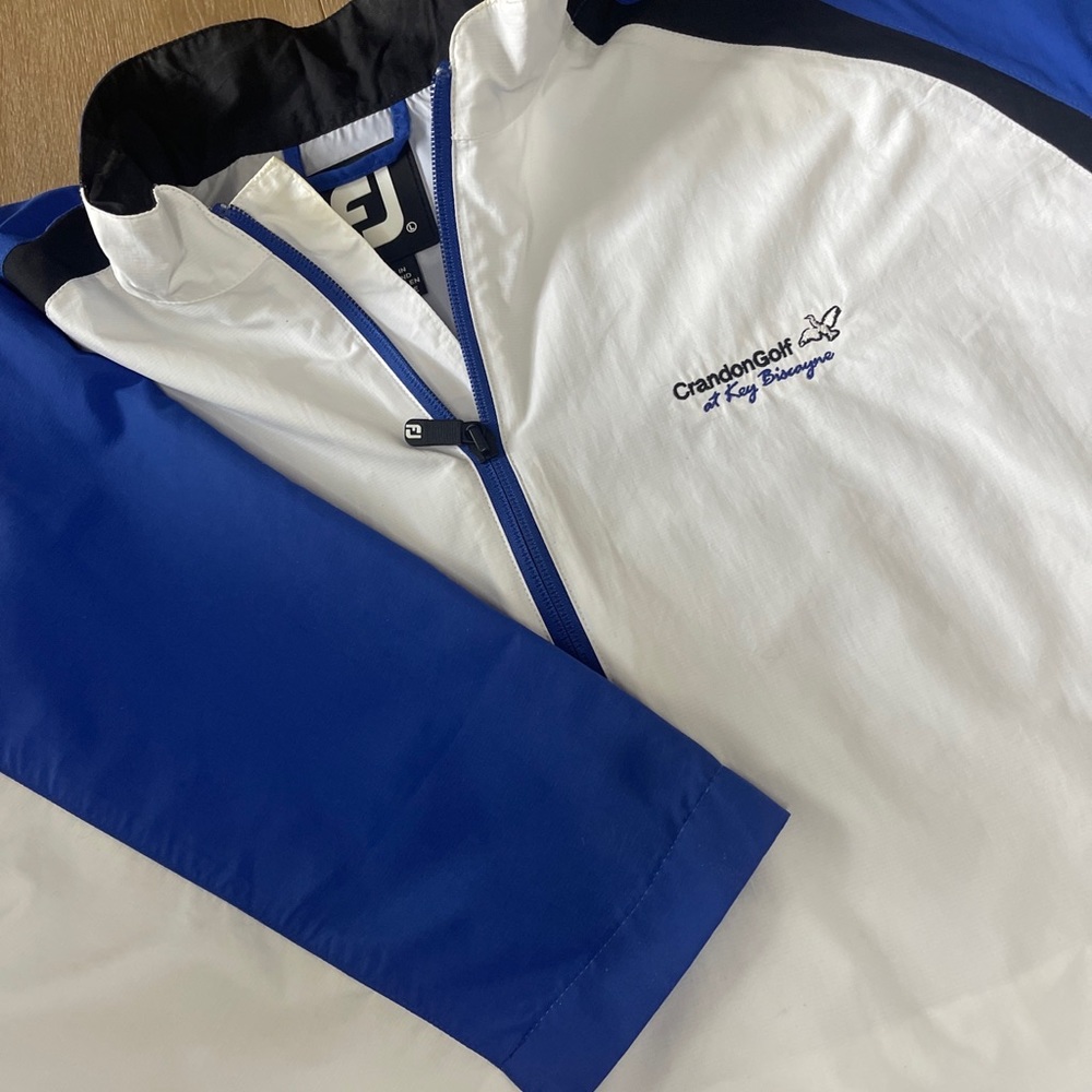 Footjoy FJ Men’s XL Blue/White CrandonGolf Pullover Windbreaker Sweater
